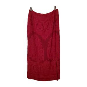 Talbots 100% Silk Jacquard Skirt Red Peacock Paisley Faux Wrap Midi Women 12